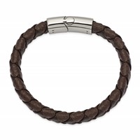 Chisel Stainless Steel Polished Black and Brown Textured Leather Bracelet, 8" view 2