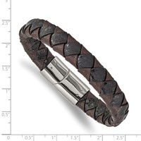 Chisel Stainless Steel Polished Black and Brown Textured Leather Bracelet, 8" view 3