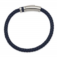 Chisel Stainless Steel Polished Blue Braided Leather Bracelet, 8.25" view 2