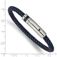 Chisel Stainless Steel Polished Blue Braided Leather Bracelet, 8.25" view 3