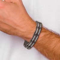 Chisel Stainless Steel Polished Cable and Brown Leather Bracelet, 8.5" view 4