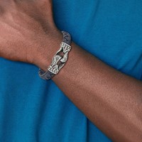 Chisel Stainless Steel Antiqued and Polished Blue Woven Leather Bracelet, 8.75" view 4
