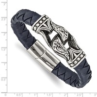 Chisel Stainless Steel Antiqued and Polished Blue Woven Leather Bracelet, 8.75" view 3