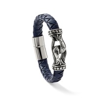 Chisel Stainless Steel Antiqued and Polished Blue Woven Leather Bracelet, 8.75" view 5