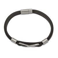 Chisel Stainless Steel Brushed and Polished Infinity Symbol Black Leather Bracelet, 8" view 2