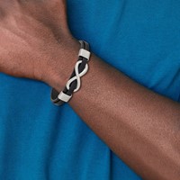 Chisel Stainless Steel Brushed and Polished Infinity Symbol Black Leather Bracelet, 8" view 4