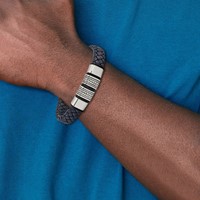 Chisel Stainless Steel Antiqued and Polished Braided Blue Leather Bracelet with Black Silicone, 8.25" view 4