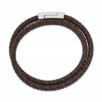 Chisel Stainless Steel Polished Black and Brown Braided Leather Wrap Bracelet, 15.75" view 2