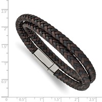 Chisel Stainless Steel Polished Black and Brown Braided Leather Wrap Bracelet, 15.75" view 3