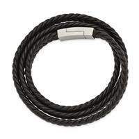 Chisel Stainless Steel Brushed Black Braided Leather Wrap Bracelet, 23" view 2