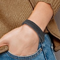 Chisel Stainless Steel Brushed Black Braided Leather Wrap Bracelet, 23" view 4