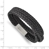 Chisel Stainless Steel Brushed Black Braided Leather Wrap Bracelet, 23" view 3