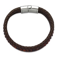 Chisel Stainless Steel Polished Multi Strand Red Tiger's Eye Beaded Brown Leather Bracelet, 8.25" view 4