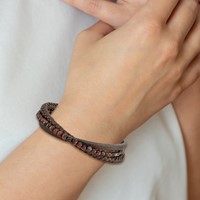 Chisel Stainless Steel Polished Multi Strand Red Tiger's Eye Beaded Brown Leather Bracelet, 8.25" view 5