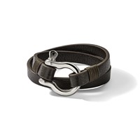 Chisel Stainless Steel Polished Shackle Brown Leather Wrap Bracelet, 16" view 5