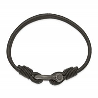 Chisel Stainless Steel Antiqued White Bronze Plated Shackle Textured Black Leather Bracelet, 8" view 2