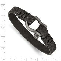 Chisel Stainless Steel Antiqued White Bronze Plated Shackle Textured Black Leather Bracelet, 8" view 3