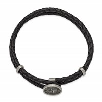 Chisel Stainless Steel Brushed Laser Design Compass Black Woven Leather Bracelet, 8.5" view 2