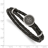 Chisel Stainless Steel Brushed Laser Design Compass Black Woven Leather Bracelet, 8.5" view 3