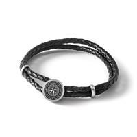 Chisel Stainless Steel Brushed Laser Design Compass Black Woven Leather Bracelet, 8.5" view 5