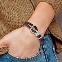 Chisel Stainless Steel Polished Brown Braided Leather Bracelet, 8" view 4