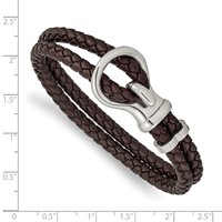 Chisel Stainless Steel Polished Brown Braided Leather Bracelet, 8" view 3