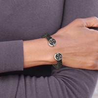 Chisel Stainless Steel Antiqued and Polished Black Leather Celtic Cross Cuff Bangle view 4