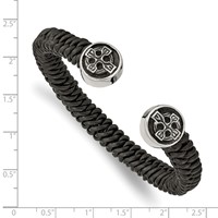 Chisel Stainless Steel Antiqued and Polished Black Leather Celtic Cross Cuff Bangle view 3