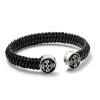 Chisel Stainless Steel Antiqued and Polished Black Leather Celtic Cross Cuff Bangle view 5