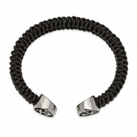 Chisel Stainless Steel Antiqued and Polished Black Leather Anchor Cuff Bangle view 2