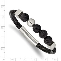 Chisel Stainless Steel Polished Bracelet with Lava Stone Beads Black Leather, 8" view 3