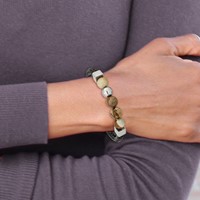 Chisel Stainless Steel Polished Bracelet with Brown Jasper Beads Black Leather, 8" view 4