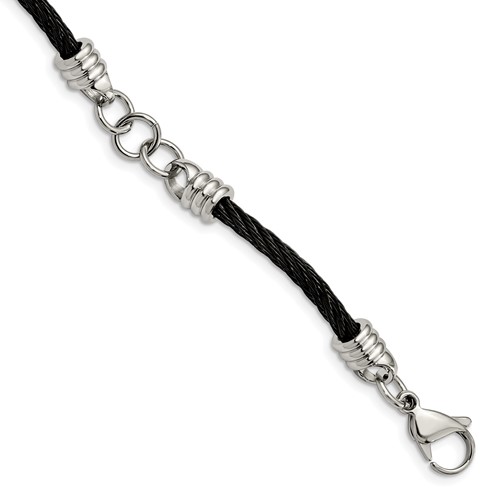 Chisel Stainless Steel Polished Black IP-plated Cable Bracelet, 9"