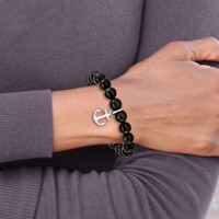 Chisel Stainless Steel Brushed Anchor Black Agate Beaded Bracelet, 8" view 4