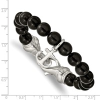 Chisel Stainless Steel Brushed Anchor Black Agate Beaded Bracelet, 8" view 3