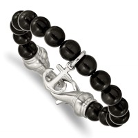 Chisel Stainless Steel Brushed Anchor Black Agate Beaded Bracelet, 8" view 1