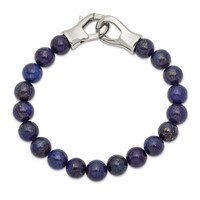 Chisel Stainless Steel Polished Genuine Lapis Beaded Bracelet, 9" view 2