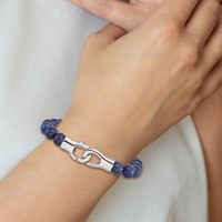 Chisel Stainless Steel Polished Genuine Lapis Beaded Bracelet, 9" view 4
