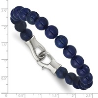 Chisel Stainless Steel Polished Genuine Lapis Beaded Bracelet, 9" view 3