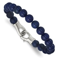 Chisel Stainless Steel Polished Genuine Lapis Beaded Bracelet, 9" view 1