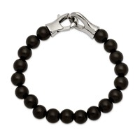 Chisel Stainless Steel Polished Black Agate Beaded Bracelet, 9" view 2