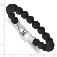 Chisel Stainless Steel Polished Black Agate Beaded Bracelet, 9" view 3