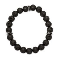 Chisel Stainless Steel Polished Black Enamel 10.5mm Lava Stone Beaded Stretch Bracelet view 2
