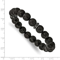 Chisel Stainless Steel Polished Black Enamel 10.5mm Lava Stone Beaded Stretch Bracelet view 3
