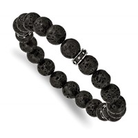 Chisel Stainless Steel Polished Black Enamel 10.5mm Lava Stone Beaded Stretch Bracelet view 1