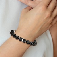 Chisel Stainless Steel Polished 10.5mm Black Agate and Tiger's Eye Beaded Stretch Bracelet view 4