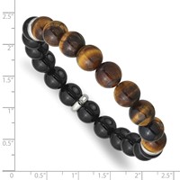 Chisel Stainless Steel Polished 10.5mm Black Agate and Tiger's Eye Beaded Stretch Bracelet view 3