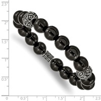 Chisel Stainless Steel Antiqued and Polished 10mm Black Agate Beaded Stretch Bracelet view 3