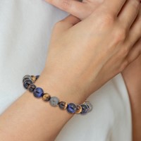 Chisel Stainless Steel Antiqued and Polished 8-10mm Brown and Blue Tiger's Eye Beaded Stretch Bracelet view 4