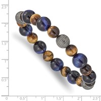 Chisel Stainless Steel Antiqued and Polished 8-10mm Brown and Blue Tiger's Eye Beaded Stretch Bracelet view 3